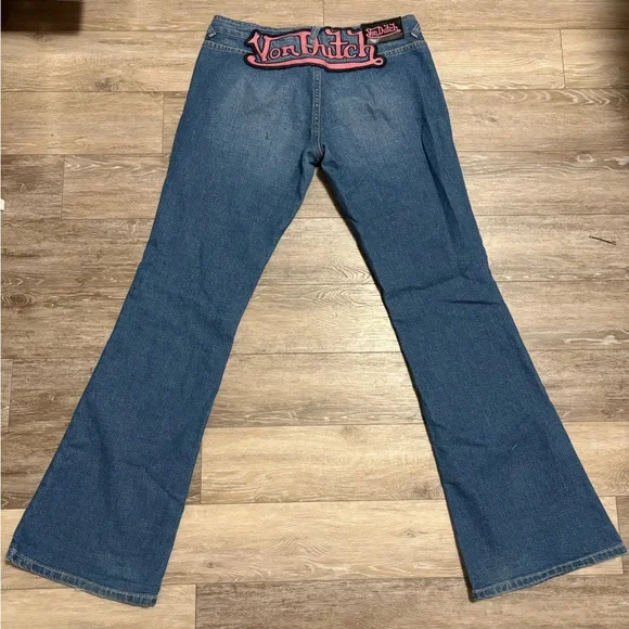Von Dutch Denim Pants with Pink Embroidery - Picture 2 of 3